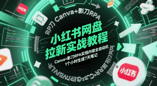 小红书网盘拉新实战教程，Canva+影刀RPA实现内容全自动化，1个小时生成7天笔记-网创社
