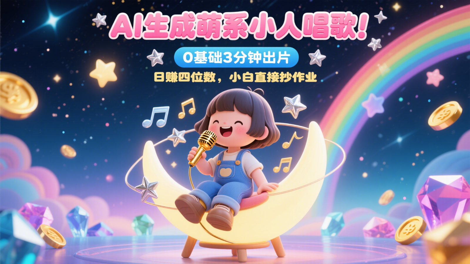 AI生成萌系小人唱歌！0基础3分钟出片，28个作品涨粉9万，日赚四位数，小白直接抄作业-网创社