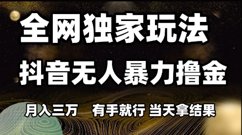 全网独家玩法抖音无人暴力撸金，月入3W，有手就行，当天拿结果【揭秘】-网创社