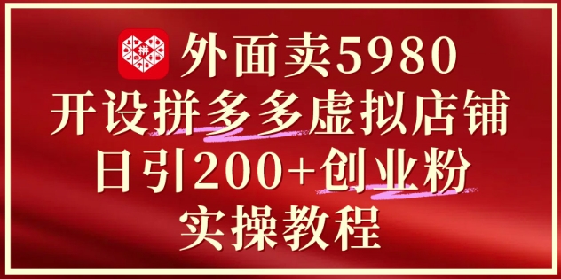 外面卖5980开设拼多多虚拟店铺：单日引流200+创业付费粉实战教程-网创社