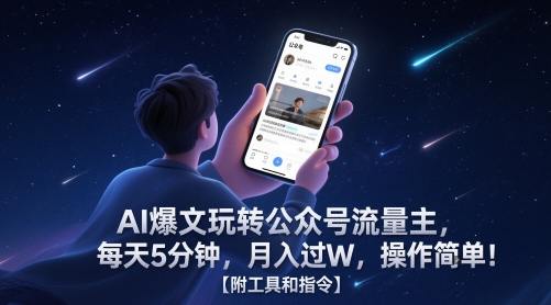AI爆文玩转公众号流量主，每天5分钟，月入过W，操作简单！【附工具和指令】-网创社