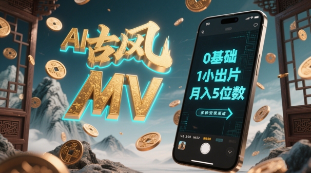 AI一键生成古风音乐MV，0剪辑基础1小时出片，多种变现渠道，一部手机月入5位数-网创社