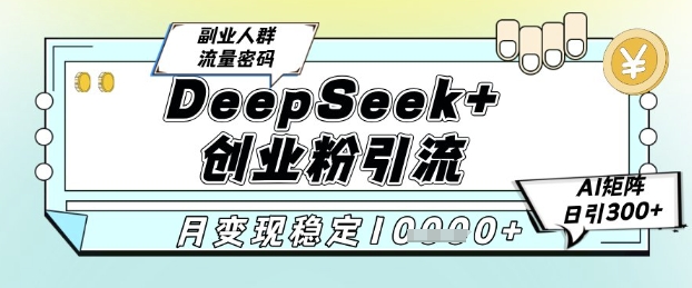DeepSeek+创业粉精准引流，全新分享课4.0玩法，AI矩阵日引300+，多种变现方式，稳定月入1W-网创社