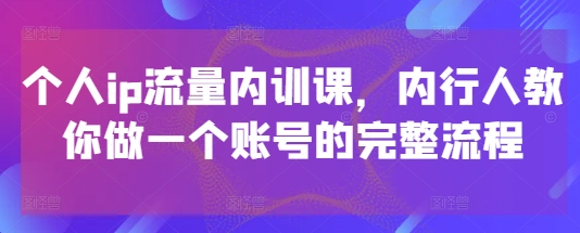 个人ip流量内训课，内行人教你做一个账号的完整流程-网创社