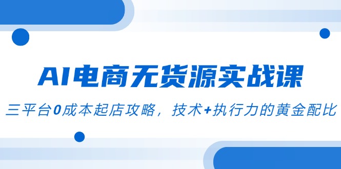 AI电商无货源实战课，三平台0成本起店攻略，技术+执行力的黄金配比-网创社