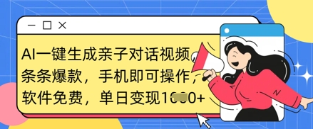 AI一键生成亲子对话视频，条条爆款，一部手机即可操作，单日变现数张-网创社