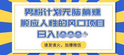 男粉计划无脑躺Z，顺应人性的风口项目，谁发谁火，加爆微信，日入多张【揭秘】-网创社