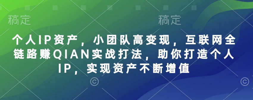 个人IP资产，小团队高变现，互联网全链路赚QIAN实战打法，助你打造个人IP，实现资产不断增值-网创社