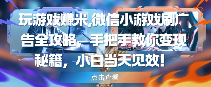 玩游戏挣米，微信小游戏刷广告全攻略，手把手教你变现秘籍，小白当天见效-网创社