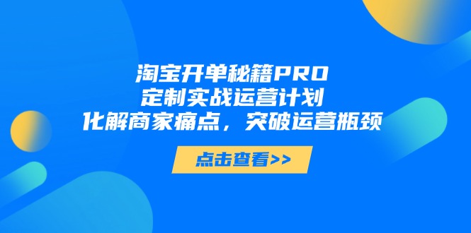 淘宝开单秘籍PRO，定制实战运营计划，化解商家痛点，突破运营瓶颈-网创社