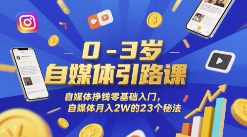 0-3岁自媒体引路课，自媒体挣钱零基础入门，自媒体月入2W的23个秘法-网创社