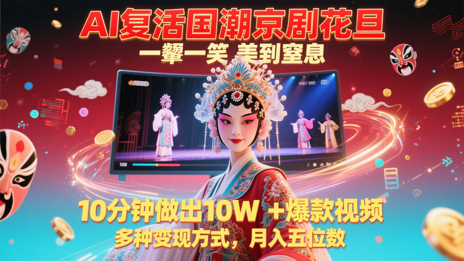 AI复活国潮京剧花旦，一颦一笑美到窒息，10分钟做出10W+爆款视频，多种变现方式-网创社