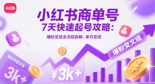 小红书商单号7天快速起号攻略：爆粉变现全流程拆解，单月变现3k+-网创社