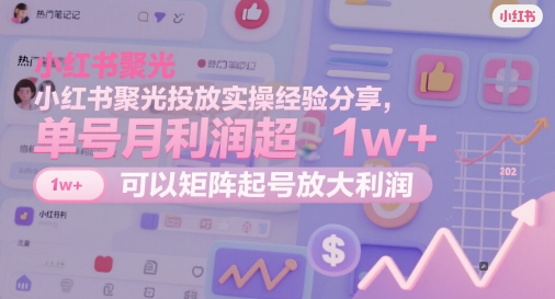 小红书聚光投放实操经验分享，单号月利润超1w+，可以矩阵起号放大利润-网创社