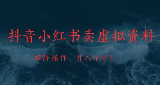 抖音小红书卖虚拟资料，市场需求一直存在，矩阵操作，月入1w+-网创社