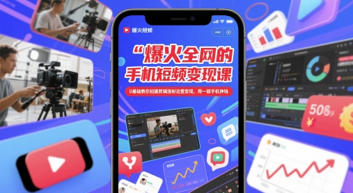 爆火全网的手机短视频变现课，0基础教你拍摄剪辑涨粉运营变现，用一部手机挣钱-网创社