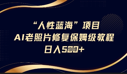 人性蓝海AI老照片修复项目保姆级教程，长期复购，轻松日入5张-网创社