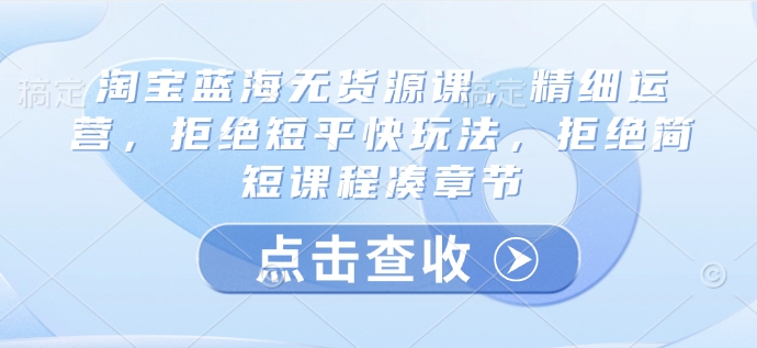 淘宝蓝海无货源课，精细运营，拒绝短平快玩法，拒绝简短课程凑章节-网创社