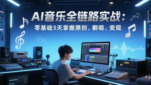 AI音乐全链路实战变现课：零基础3天掌握原创、翻唱、变现-网创社