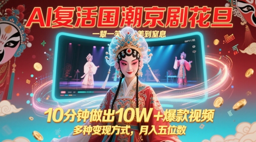 AI复活国潮京剧花旦，一颦一笑美到窒息，10分钟做出10W+爆款视频，多种变现方式，月入五位数-网创社