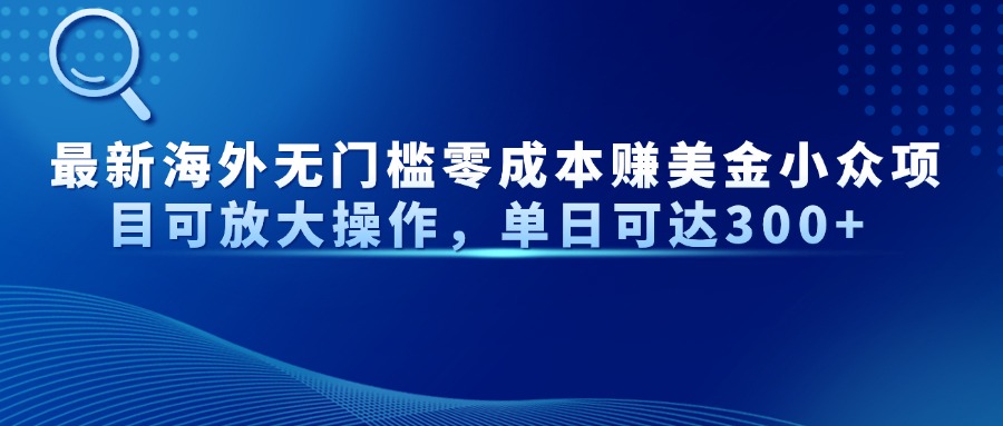 最新海外无门槛零成本赚美金小众项目可放大操作，单日可达300+-网创社