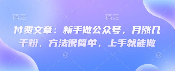 付费文章：新手做公众号，月涨几干粉，方法很简单，上手就能做-网创社