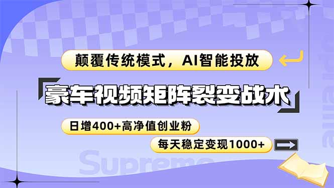豪车视频矩阵裂变战术，颠覆传统模式，AI智能投放，日增400+高净值创业…-网创社
