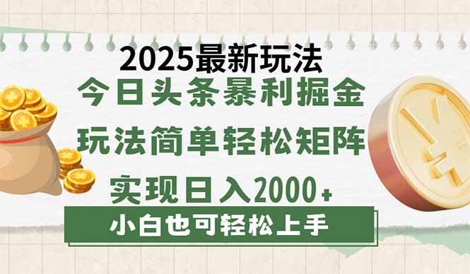 今日头条2025最新玩法，思路简单，复制粘贴，轻松实现矩阵日入2000+-网创社