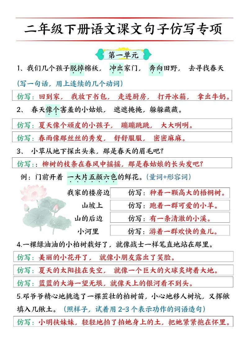 二下语文【必考仿写句子】读背版-网创社