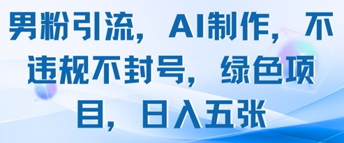 男粉引流，AI制作，不违规不封号，绿色项目，日入五张-网创社