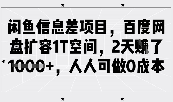 闲鱼信息差项目，百度网盘扩容1T空间，2天收益1k+，人人可做0成本-网创社