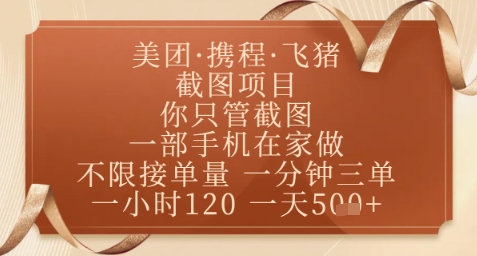 飞猪美团截图项目，你只管截图，一部手机在家做，正规平台无套路，一天5张+【揭秘】-网创社
