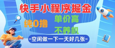 快手小程序掘金，纯0撸，单价高不养机 利用空闲时间做一做，一天好几张【揭秘】-网创社