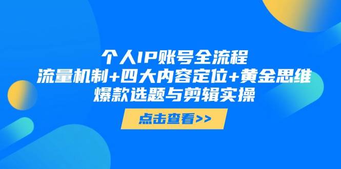 个人IP账号全流程：流量机制+四大内容定位+黄金思维, 爆款选题与剪辑实操-网创社