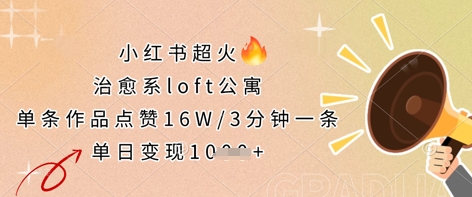 小红书超火的治愈系loft公寓，单条作品点赞16W，3分钟一条，单日变现数张-网创社