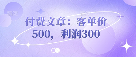 付费文章：客单价500，利润300-网创社