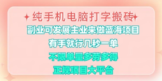 纯手机电脑打字搬砖，有手就行，几秒一单，多劳多得，正规项目大平台【揭秘】-网创社