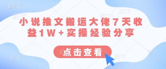 小说推文搬运大佬7天收益1W+实操经验分享-网创社