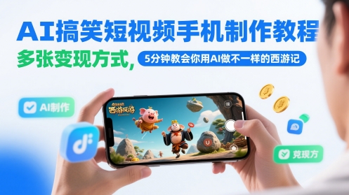 AI搞笑短视频手机制作教程，多张变现方式，5分钟教会你用AI做不一样的西游记-网创社