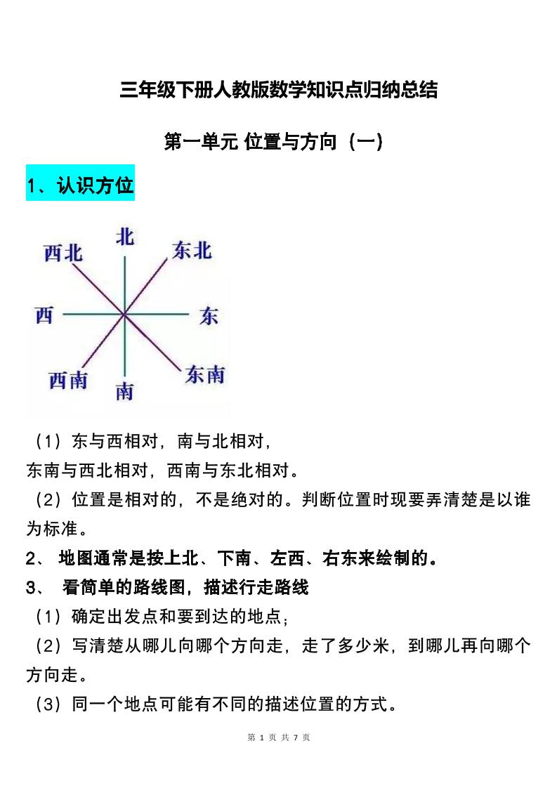 三下人教版数学知识点归纳总结-网创社