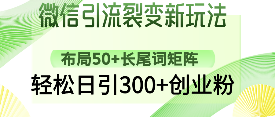 微信引流裂变新玩法：布局50+长尾词矩阵，轻松日引300+创业粉-网创社