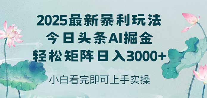今日头条2025年最新暴利玩法，思路简单，复制粘贴，轻松实现矩阵日入3000+-网创社