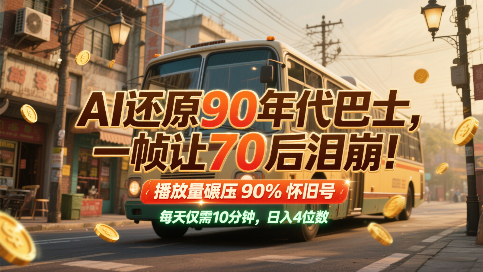 AI还原90年代巴士，一帧让70后泪崩！播放量碾压90%怀旧号，每天10分钟，日入4位数-网创社