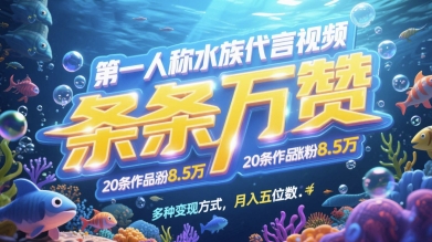 第一人称水族代言视频，条条万赞，20条作品涨粉7.8W，多种变现方式月入五位数-网创社